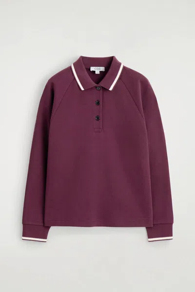 Cos Contrast-tipped Cotton Polo Top In Red