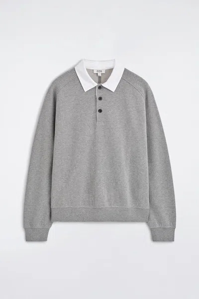 Cos Contrast-collar Jersey Polo Shirt In Gray