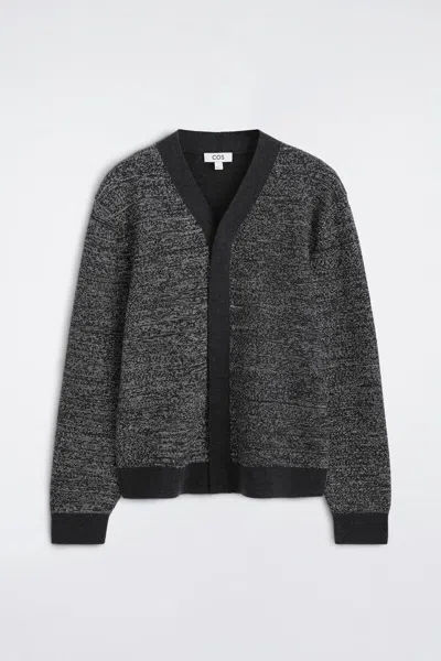 Cos Contrast-detail Wool V-neck Cardigan In Gray