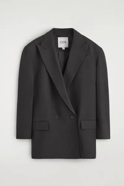 Cos Contrast-lined Double-breasted Blazer In Black