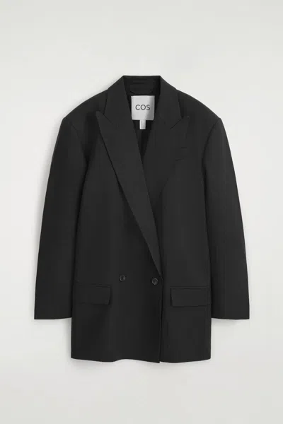 Cos Contrast-lined Double-breasted Blazer In Black