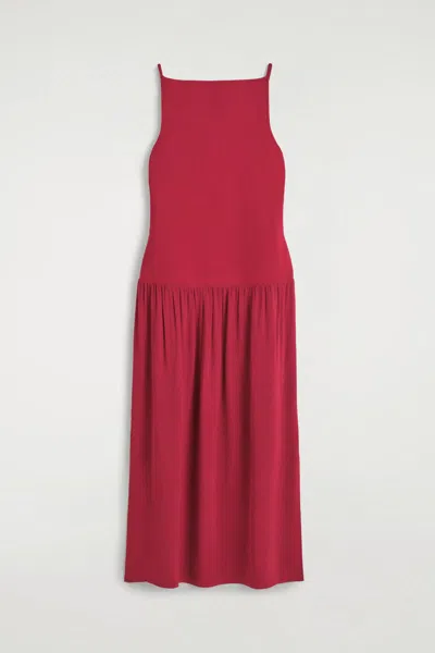 Cos Contrast-panel Maxi Dress In Rouge