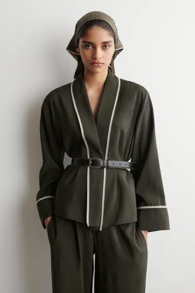 Cos Contrast-piped Belted Wrap Top In Green