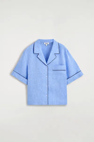 Cos Contrast-piped Linen Resort Shirt In Blue
