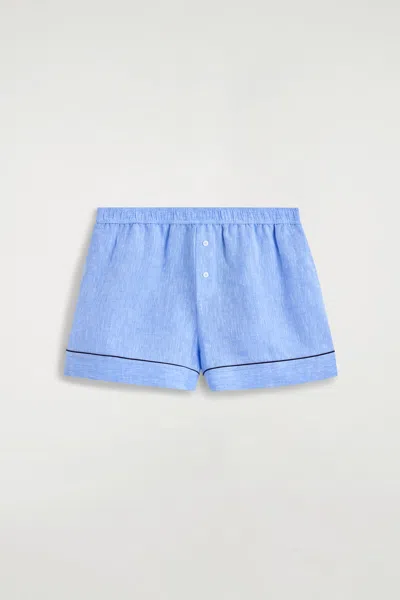 Cos Contrast-piped Linen Shorts In Blue