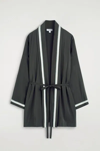 Cos Contrast-piped Robe-style Blouse In Brown In Black
