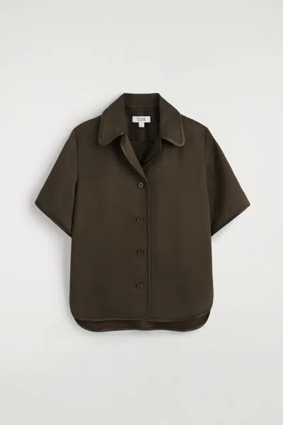 Cos Contrast-piped Satin Shirt In Brown
