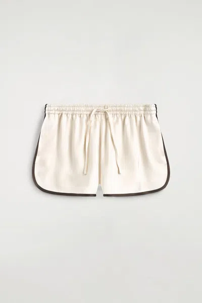 Cos Contrast-piped Satin Track Shorts In White