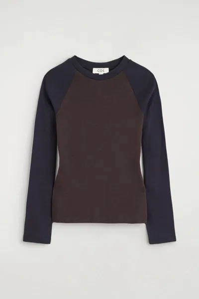 Cos Contrast-sleeve T-shirt In Blue