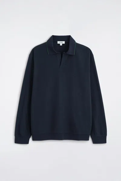 Cos Contrast-tipped Cotton-pique Polo Shirt In Navy