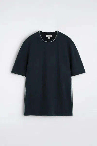 Cos Contrast-tipped Silk-cotton T-shirt In Blue