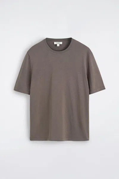 Cos Contrast-tipped Silk-cotton T-shirt In Beige In Gray