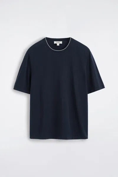 Cos T-shirt En Soie Et Coton À Bordure Contrastée In Bleu In Blue