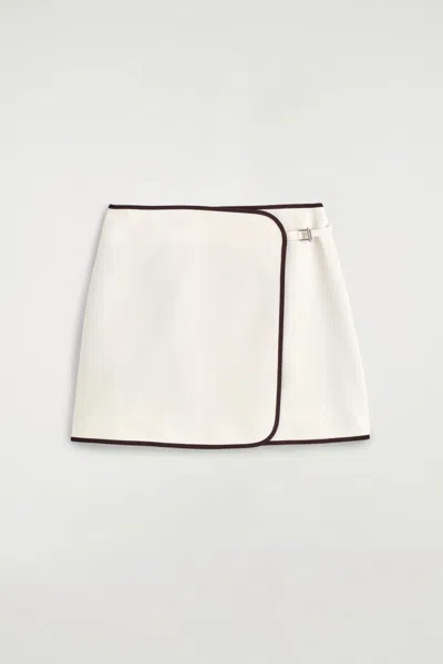 Cos Contrast-trimmed Mini Wrap Skirt In White
