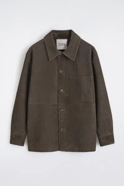 Cos Overshirt In Pelle Scamosciata A Te In Beige