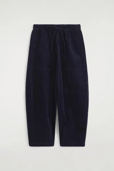 Cos Corduroy Barrel-leg Drawstring Pants In Navy