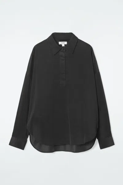 Cos Corduroy Half-placket Shirt In Black