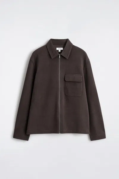 Cos Corduroy-jersey Zip-up Overshirt In Brown
