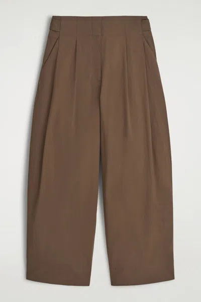 Cos Cotton Barrel-leg Trousers In Brown