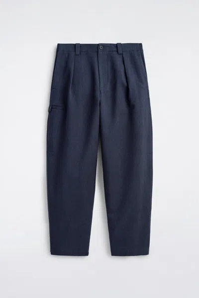 Cos Cotton-blend Barrel-leg Utility Trousers In Blue