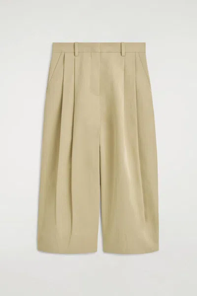 Cos Cotton Cropped Barrel-leg Pants In Animal Print
