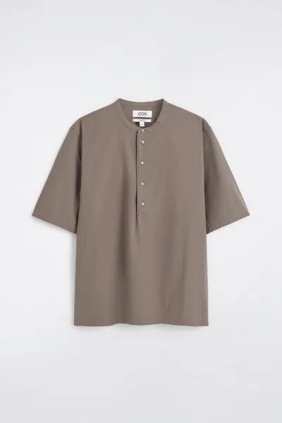 Cos Cotton Henley Shirt In Beige In Multi