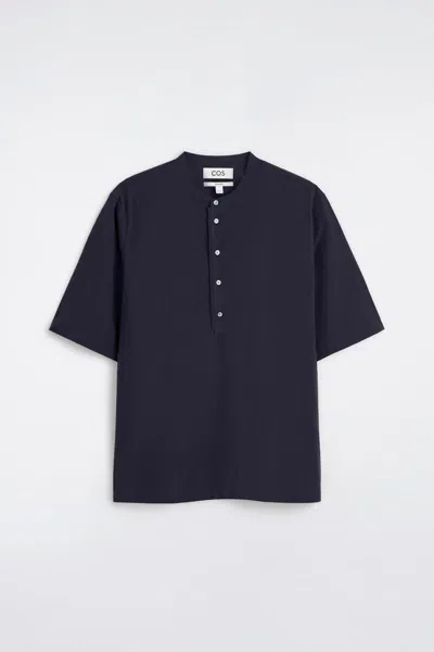Cos Cotton Henley Shirt In Navy In Blue