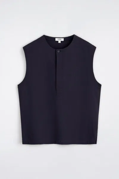 Cos Cotton Henley Tank Top In Blue