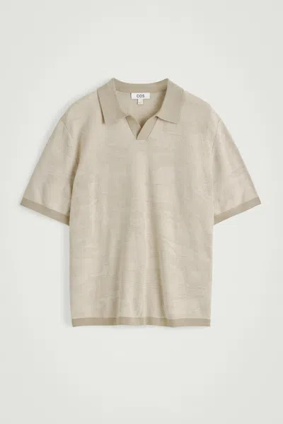 Cos Cotton Jacquard Polo Shirt In Beige In Sand