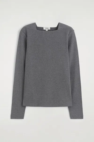 Cos Cotton-jersey Long-sleeved Top In Gray