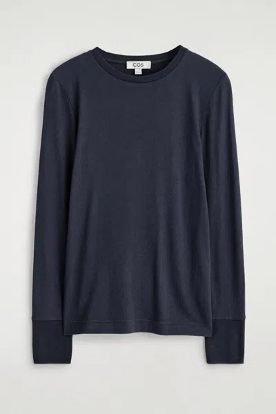 Cos Cotton Jersey Long-sleveled Top In Blue