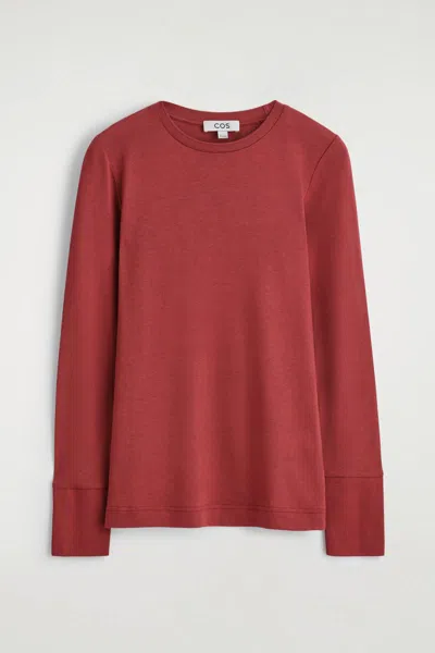 Cos Cotton Jersey Long-sleveled Top In Red