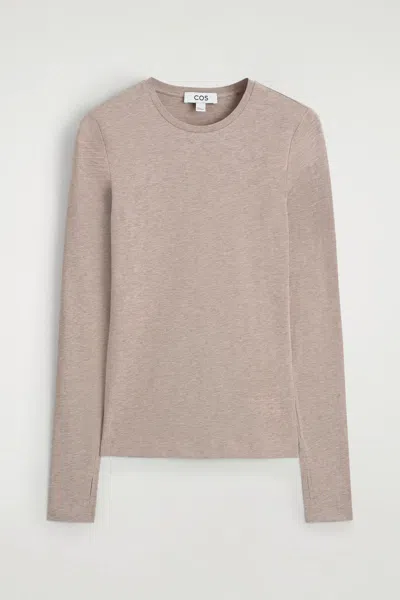 Cos Cotton Long-sleeved Top In Neutral