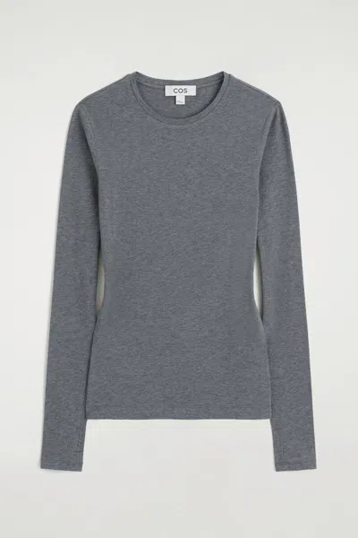 Cos Cotton Long-sleeved Top In Gris