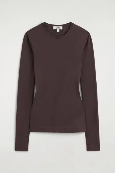 Cos Cotton Long-sleeved Top In Marrone