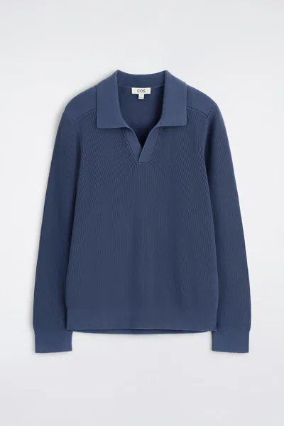 Cos Cotton Polo Sweater In Blue