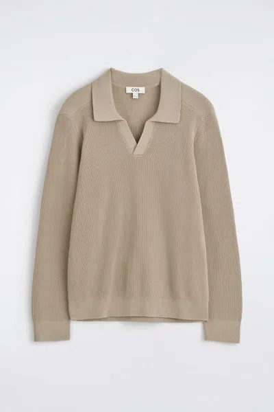 Cos Cotton Polo Sweater In Sand