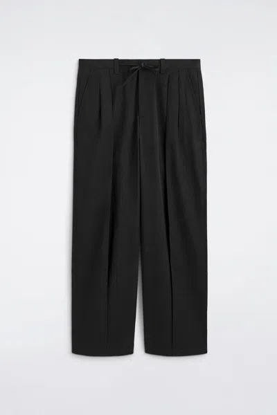 Cos Cotton Relaxed Wide-leg Drawstring Pants In Black