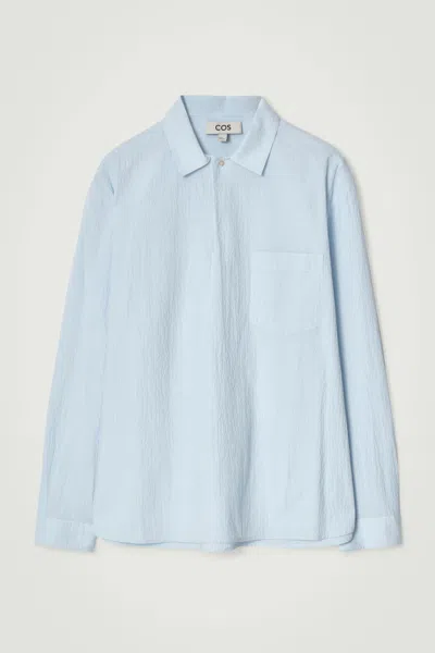 Cos Cotton-seersucker Popover Shirt In Blue