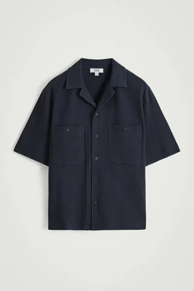 Cos Cotton-seersucker Resort Shirt In Navy In Blue