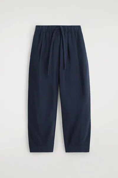 Cos Cotton Tapered Drawstring Pants In Blue