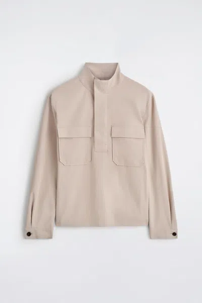 Cos Cotton-twill Half-zip Overshirt In Light Beige In Brown