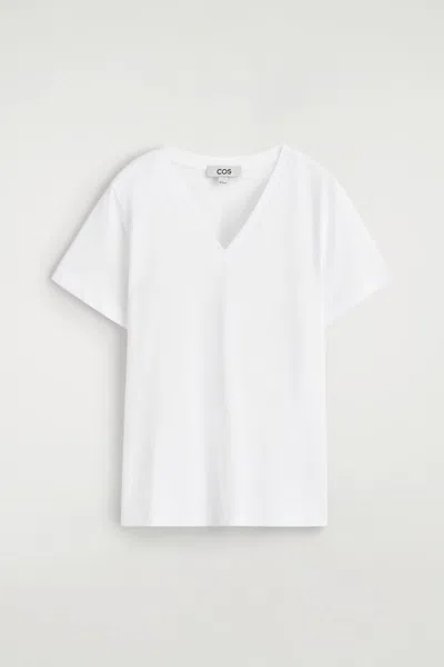 Cos Cotton V-neck T-shirt In White