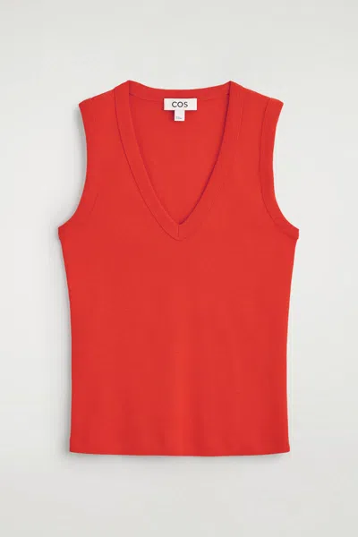 Cos Cotton V-neck Tank Top In Orange