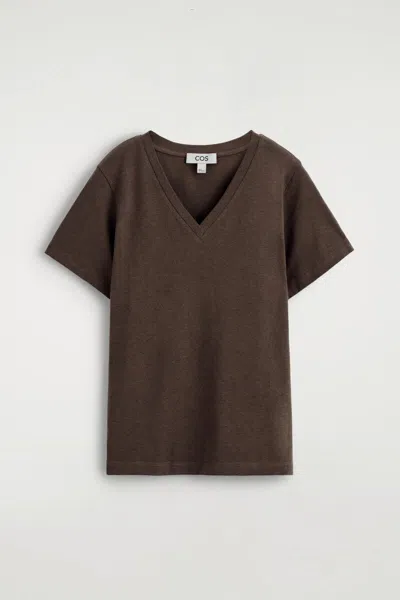 Cos Cotton V-neck T-shirt In Brown