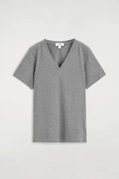 Cos Cotton V-neck T-shirt In Gray