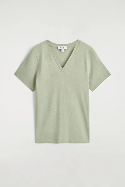 Cos Cotton V-neck T-shirt In Green