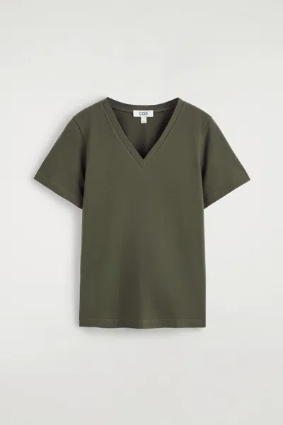 Cos Cotton V-neck T-shirt In Green