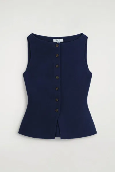 Cos Cotton-blend Crepe Vest In Blue