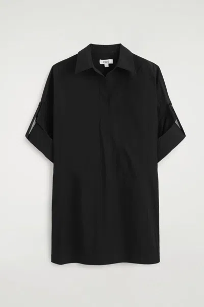 Cos Cotton-poplin Short-sleeved Shirt Dress In Black